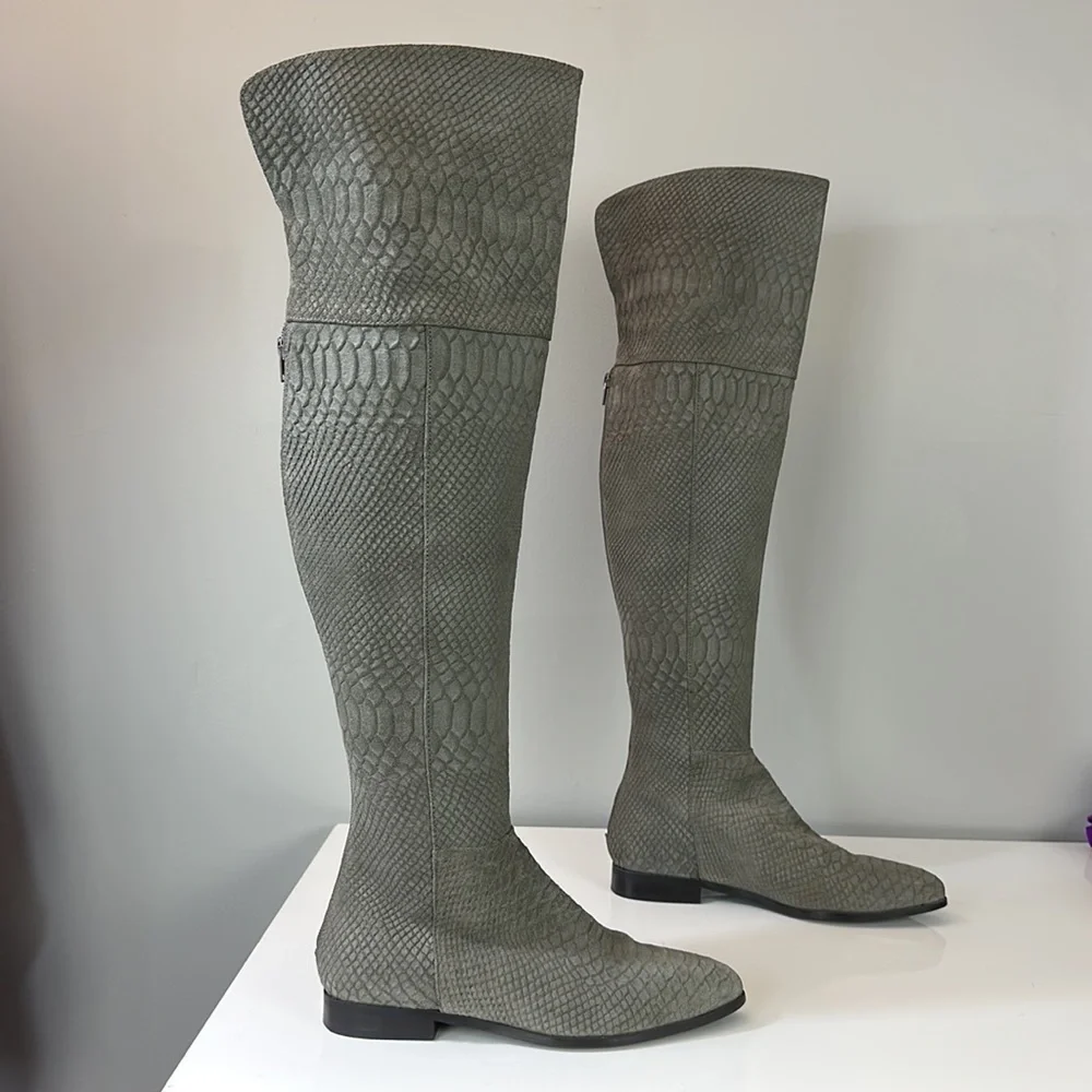 Seychelles Gray Victory Croc Knee High Boots Size 7